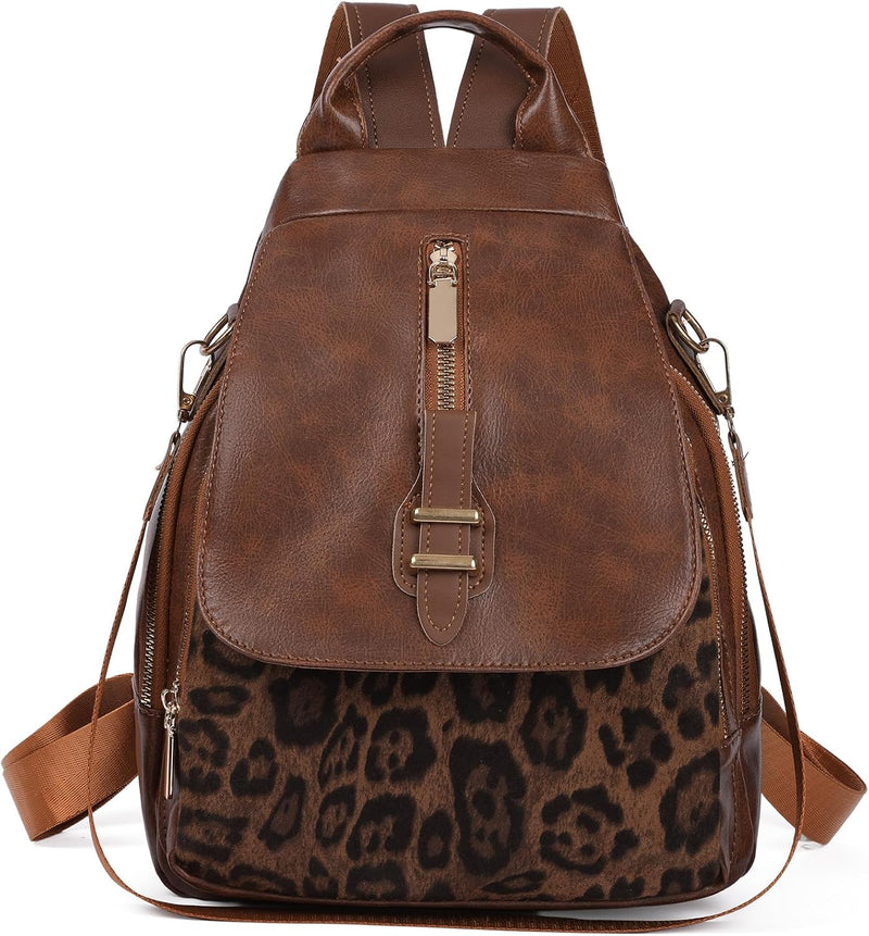 Women’s Mini PU Leather Backpack Purse with Leopard Print