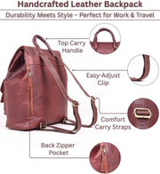 Women’s Genuine Leather Backpack Purse with Laptop Sleeve