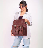 Women’s Genuine Leather Backpack Purse with Laptop Sleeve