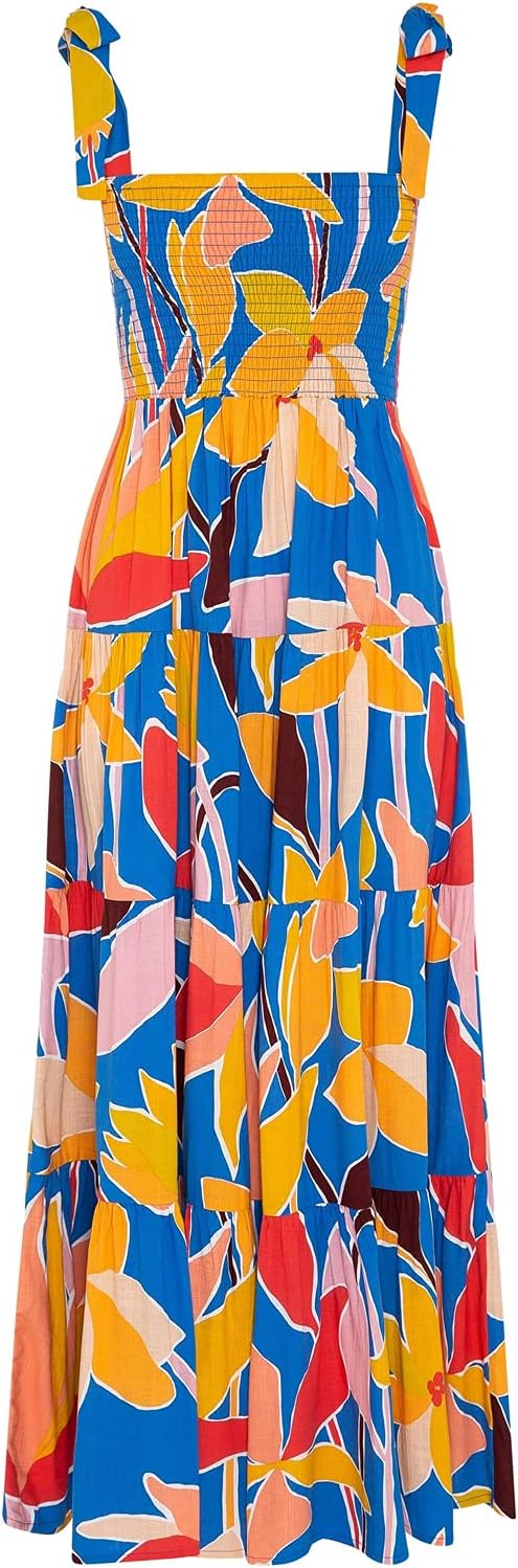 Women's Bohemian Spaghetti Strap Square Neck Ruffle Casual Maxi Dress