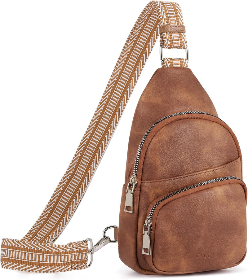 Women's Plain Leather Multifunctional Chest Bag Crossbody Purse