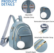 Mini PU Leather Backpack Purse for Women with Pom Charm