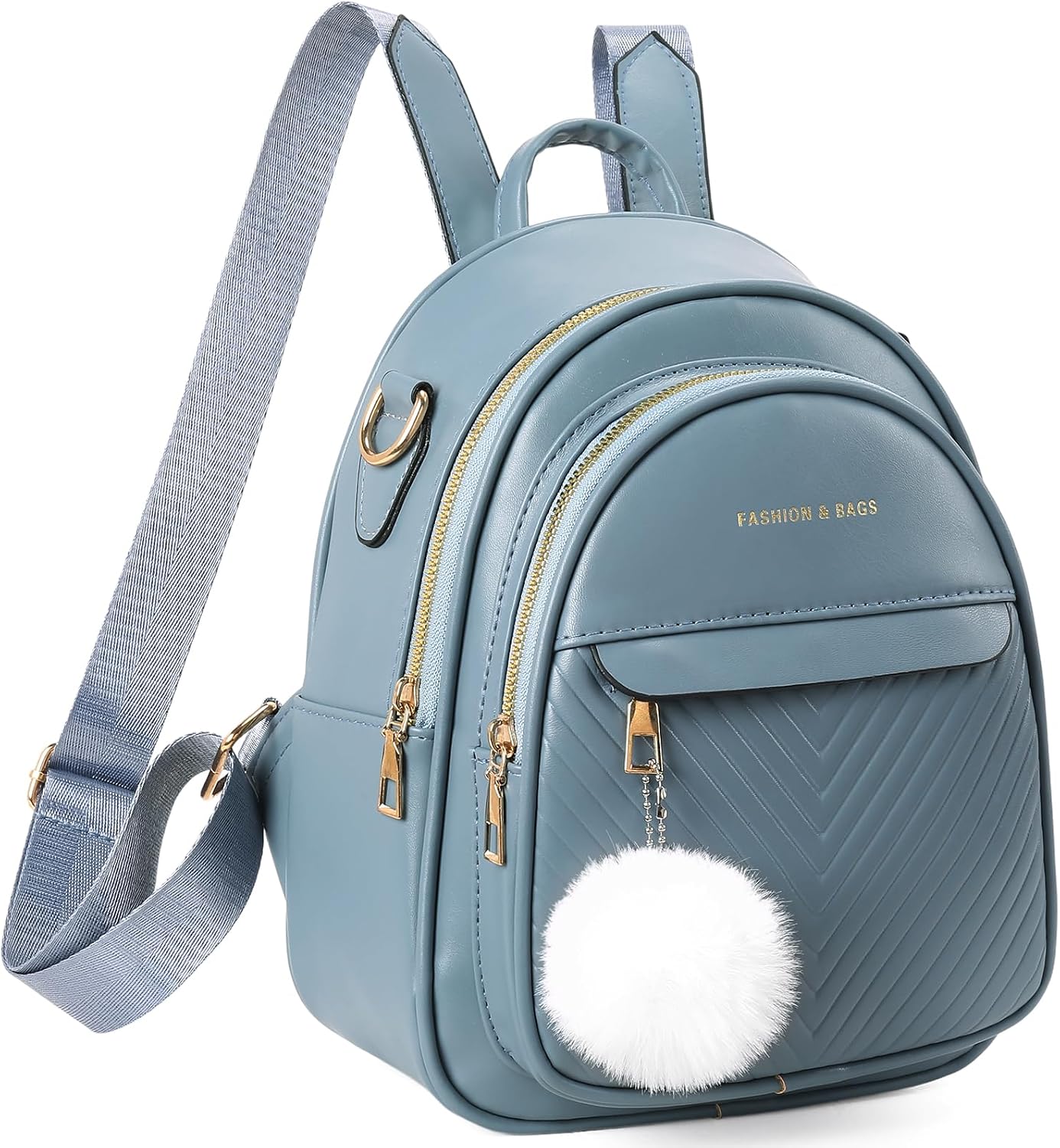 Mini PU Leather Backpack Purse for Women with Pom Charm