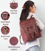 Women’s Genuine Leather Backpack Purse with Laptop Sleeve